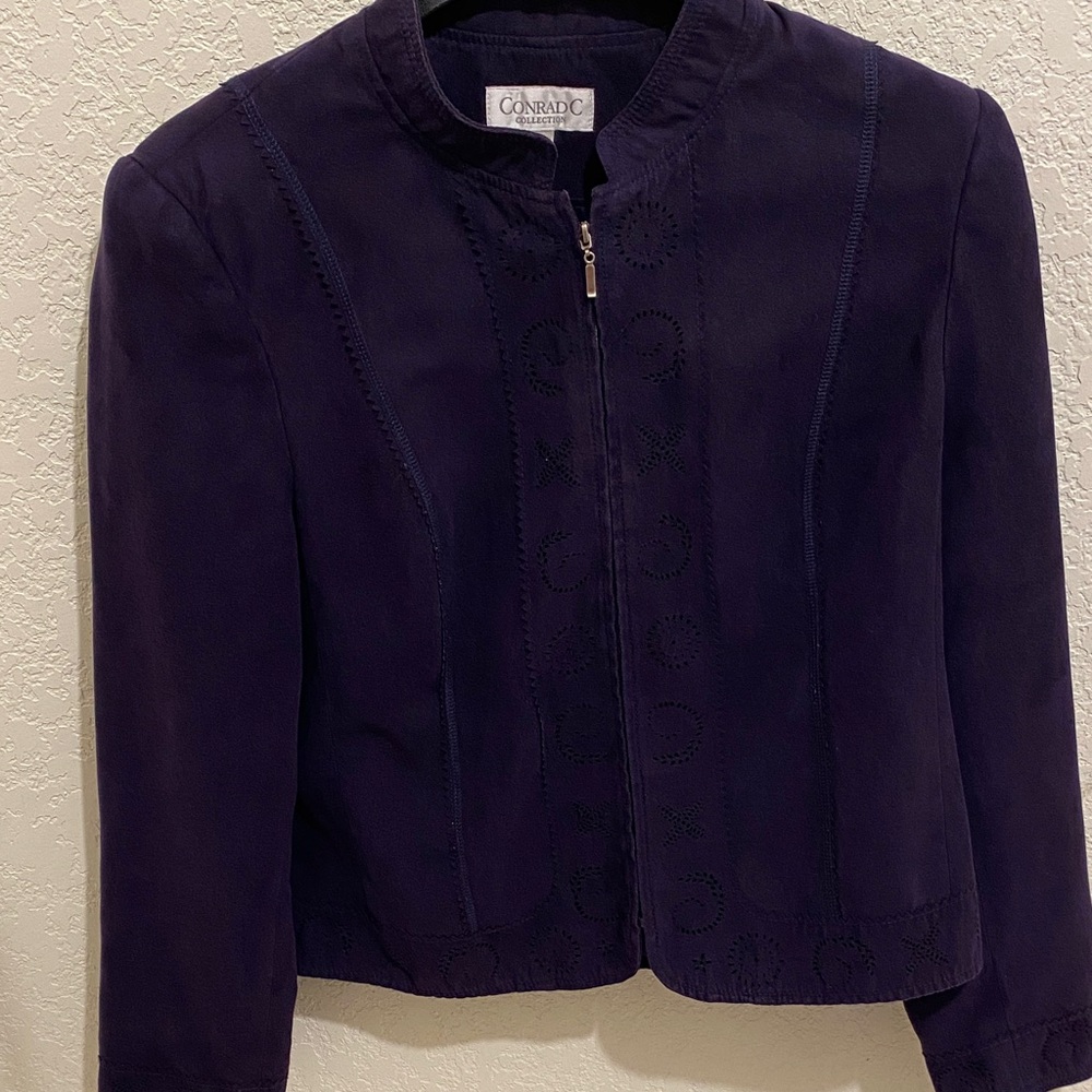 Conrad C Purple Faux Suede Jacket Embroidered Long Sleeve Women's Size 12